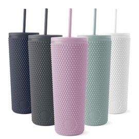 Simple Modern Plastic Studded Matte Tumbler with Straw and Lid | Reusable Iced Coffee Cup Smoothie Cup | Gifts for Women & Men | Classic Collection | 24oz | Lavender Mist