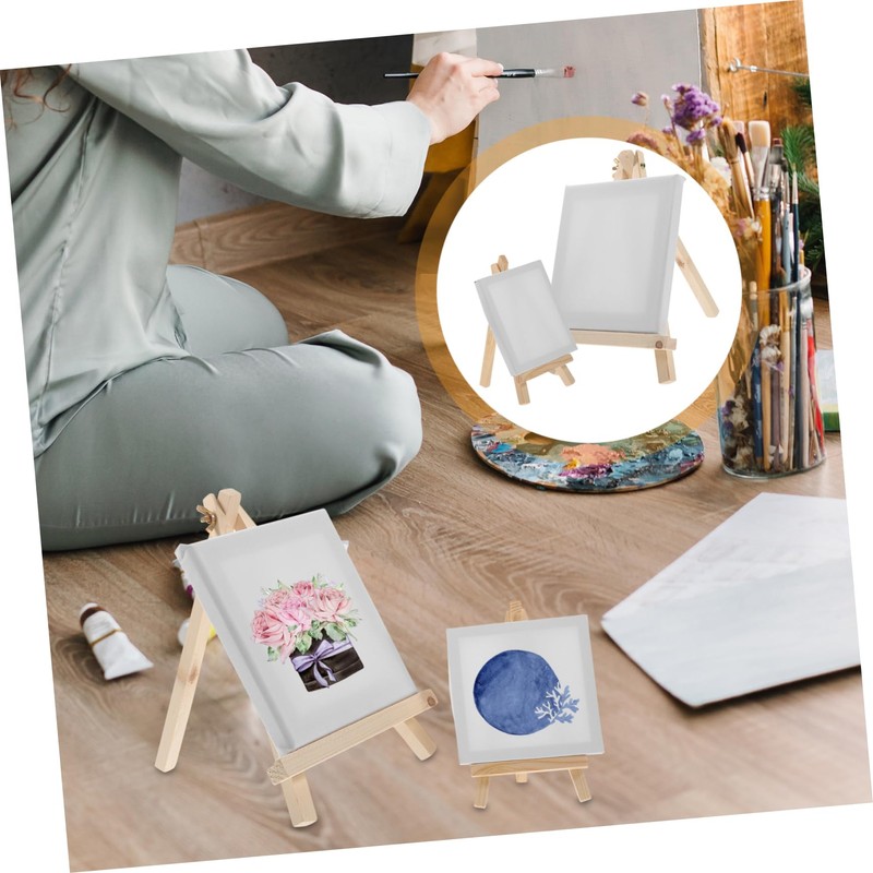 Operitacx Mini Sketching Easel and Canvas Set Portable Wooden Drawing