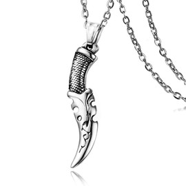 GulCean Dagger Necklace for Men Titanium Steel Vintage Pattern Trendy Punk Rock Anime Hip Hop Cool Stylish Goth Scimitar Short Sword Pendant Necklace for Women