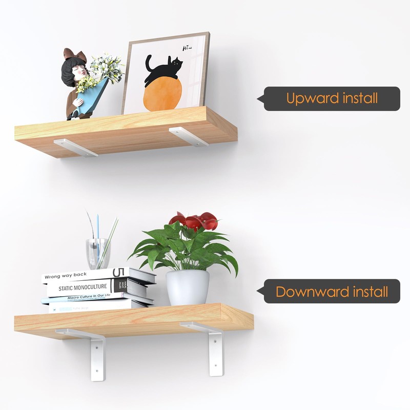 White Floating Shelf Bracket 8 Inch, 6 Pack Heavy Duty