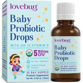 lovebug PROBIOTICS Lovebug Award Winning USDA Organic Probiotic for Infants & Babies | Helps with Colic, Reflux, Diarrhea, Constipation & Gas | Multi-Strain 5 Billion CFU | Liquid Drops | Ages 0-24 Months