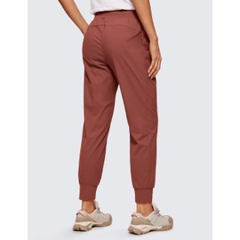 CRZ YOGA Athletic High Waisted Joggers for Women 27.5" - Lightweight Workout Travel Casual Outdoor Hiking Pants with Pockets The Cognac Brown Medium