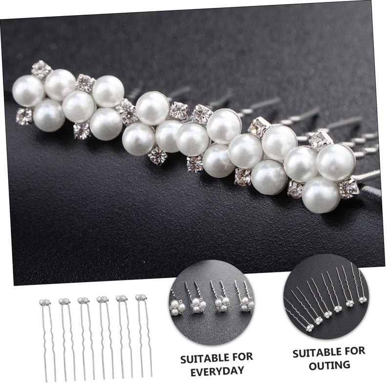 6Pcs Bridal Hair Fork Wedding Hair Sticks with Pearls Rhinestones