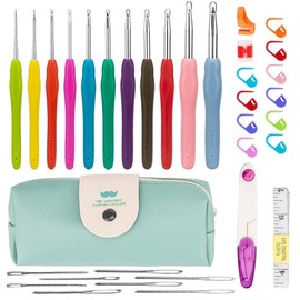 Hicello Crochet Hook Set with Case, 11PCS Aluminum Colorful Knitting Needles Kit, Ergonomic Comfort Rubber Soft Grip Hooks for Beginners Adults Gift, Size 2mm to 10mm