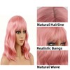 Pink Wig with Bangs 14 Inch Synthetic Wavy Bob Wig