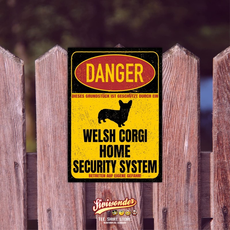 Welsh Corgi Corgie Sign Danger Security System Door Sign Dog