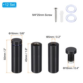 PATIKIL 5/8 x 2 Inch Sign Standoff Screws, 12 Set Stainless Steel Wall Standoff Mounting Hardware Advertising Glass Nail for Hanging Acrylic Picture Frame Acrylic Panel, Black