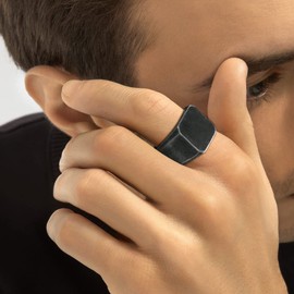 GOLDCHIC JEWELRY Vintage Grey Classic Signet Rings For Men, Stainless Steel Biker Ring For Boyfriend Size R½