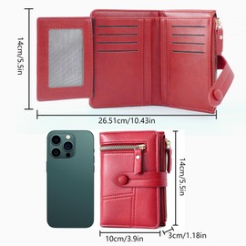 Lakpopya Women's Purse, 14 x 10 cm, Purse with Multiple Compartments, PU Leather with Coin Compartment, red, Casual