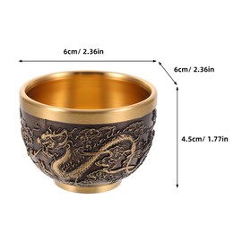 LOGOFUN 2pcs Kung Fu Teacups Chinese Copper Tea Cup Vintage Dragon Pattern Tea Tasting Cup Chinese Embossed Tea Mugs for Home Office Supplies