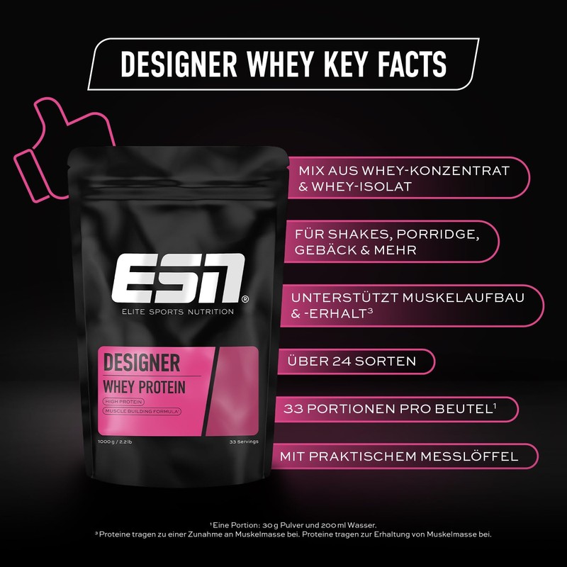 ESN Designer Whey Protein, Vanilla Ice Cream, 1000 g Pouch