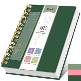 PYNEX College Notebook, A5 Squared, Spiral Notebooks, Checkered Pad, 100 gsm with 150 Sheets / 300 Pages Drawing, Office, College, Researcher, Business People, 14.5 x 21 cm - Dark Green