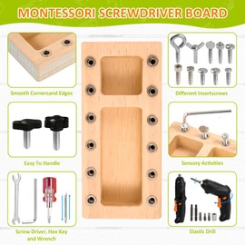 22 in 1 Montessori Toys Screwdriver Board Set with Electric Drill, Wooden Screw Driver Activities Tool for 3 4 5 Kids, Preschool Educational Sensory Learning STEM Fine Motor Skills Toys Gifts for Boys
