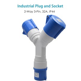 2-Way Splitter 32A 220V IP44 2 Way 3 Pin Industrial Plug and Socket Connector