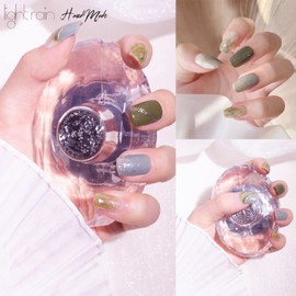 LIGHT RAIN Green Press on Nails Medium Length - Fantasy Forest, Reusable Seven Layers Gel UV Finish False Nails, Handmade Nail Art by Professional Manicurist, Medium Square Shape, Large Size