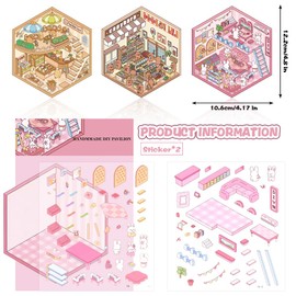 3D Vinyl Scenes Sticker for Adults, 3Set Self-Adhesive Transparent Miniature Kawaii Stickers, Scrapbook Supplies for DIY Card, Water Bottle, Envelope Decoration. 19-20-1