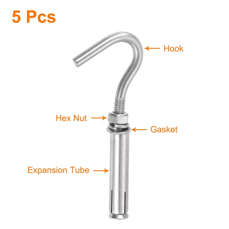 sourcing map 5Pcs M8 304 Stainless Steel Expansion Hook, Standard
