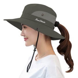Muryobao Women's Sun Hat Outdoor UV Protection Foldable Mesh Bucket Hat Wide Brim Summer Beach Fishing Cap Pure Army Green