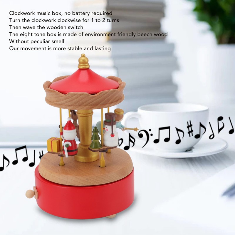 Christmas Music Box Wood Carousel Delicate Clockwork Musical Box Decoration