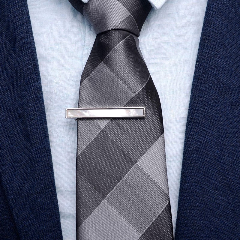 Rockyu men's brand tie clip, stylish, mother-of-pearl, silver, simple, made