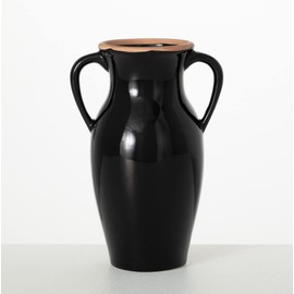 Sullivans Modern Vase with Handles, Modern Home Decor, Flower Vase, Ceramic Vases for Your Living Room, Home Office, and Kitchen, Minimalist Shelf Decor, Vases for Real or Fake Flowers (CM3121) Black