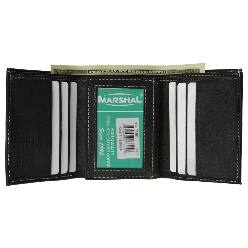 100% Leather Tri-fold Mens Wallet Black #961107