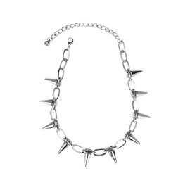 COLORFUL BLING Punk Spiked Chokers Necklaces Gothic Rivet Spike Collar Necklace Chunky Paperclip Chain Metal Hard Rock Style Men Women Party Night Club Costume Jewelry-silver