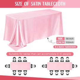 Lounsweer 8 Packs Satin Tablecloth 102 x 58 Inches Rectangle Table Cover Silk Smooth Fabric Party Table Cloth for Rectangle Table Parties, Holiday Dinner Wedding Banquet Decoration (Pink)