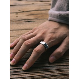 Richsteel Stainless Steel Finger Ring for Men 7 mm Hexagon Finger Ring Geometric Hexagonal Ring in Ring Size 54-73 (17.25-22.75) Punk Gothic Ring with Photo Engraving Text Engraving, Stainless Steel,