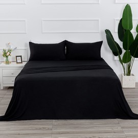Twin XL Sheets Set Black - Extra Soft Cooling Bed Sheets 4 Piece Hotel Luxury 1800 Bedding Sheets & Pillowcases - 1 Flat Sheet,1 Fitted Sheet and 2 Pillow Cases - Deep Pocket up to 16"