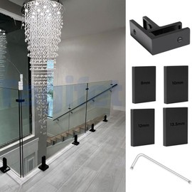 4pcs Black 90 Degree Glass Clamp for 8-13.5mm Glass, 304 Stainless Steel Glass Railing Clamp Connect Glass for Balustrade, Pool Fence, Deck, Balcony, Stair, Railing