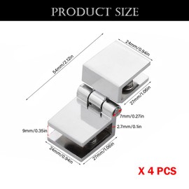4 Pcs Glass Door Hinge 90 Degree Double Side Shower Glass Hinges Adjustable Glass Cabinet Hinges Zinc Alloy Clamp Hinges for Glass Thickness 5mm - 8mm