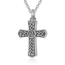 TANGPOET Kreuz Asche Halskette 925 Sterling Silber Keltische Knoten Urn Halskette, Urnenketten für Asche Anhänger, Geschenke für Männer Frauen