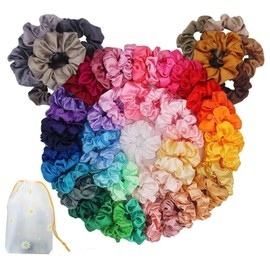 FINYQBET Scrunchies para Cabello Satin 60 Pzs Suaves y Antifrizz, Ligas Para Cabello Elásticas Lavables, Ideal Para Dormir, Deporte, Fiesta y Regalos