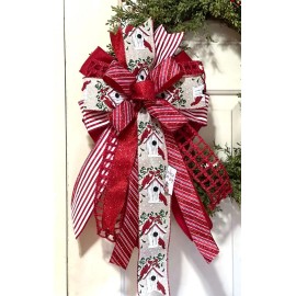 Regency 10 " CHRISTMAS BIRDHOUSE GLITTER STRIPE WIRED BOW DOOR WREATH # 143 B rb