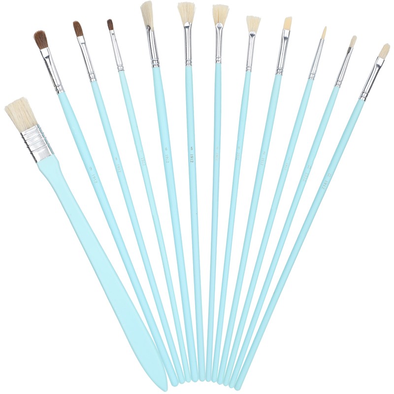 12Pcs Art Paint Brushes Drawing Fan Shaped Artist Brush Long