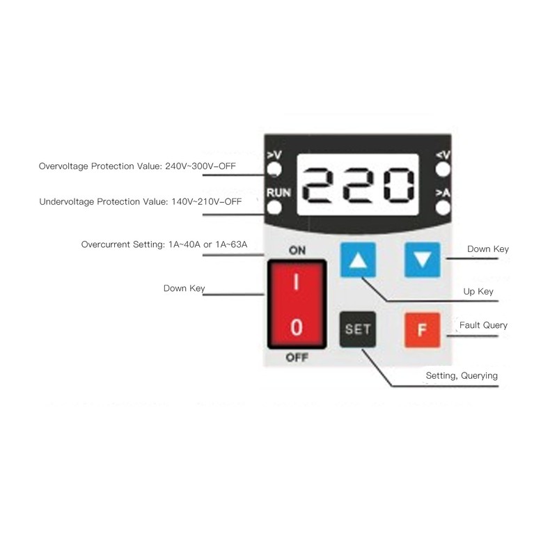 Over Under Voltage Protector Adjustable Digital Display Voltage Current Protective