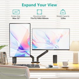 WALI Dual Monitor Mount, Adjustable Gas Spring Monitor Desk Stand for 2 Monitors, Heavy Duty Monitor Arm up to 32 Inch Screen, Hold up to MAX 22lbs, Max Mounting Holes 100x100mm (GSMP002N), Black