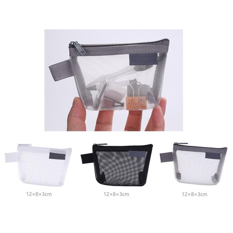 Natiform Mesh Makeup Pouch, Cute, 3 Pieces, Cosmetic Pouch, Makeup