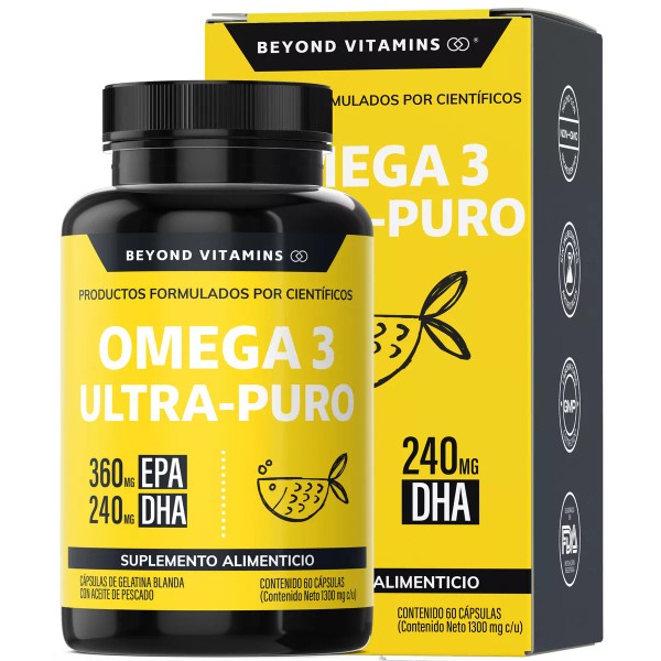 Beyond Vitamins Omega 3 Premium 1000mg | Suplemento Alimenticio | Aceite De Pescado Como Tg | Beyond Vitamins | Sin Sabor | Sin Rellenos - 60 Cápsulas