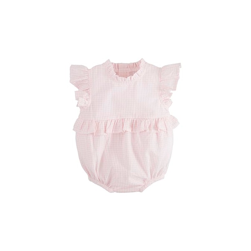 Mud Pie Children's Pink Check Ruffle Bubble; 6-9M