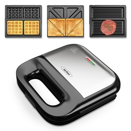 Sunvivi Waffle Iron, Panini Press Grill and Sandwich Maker Set, 3 in 1 Electric Sandwich Press with Removable Non-Stick Plates, Indicator Lights