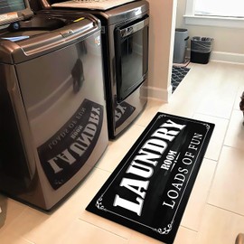 Black and White Laundry Room Rug 20"x59" Non Slip Anti Fatigue Laundry Rug for Laundry Room Mudroom Waterproof Bathroom Rug