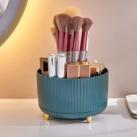 Makeup Brush Holder Organizer,360° Rotating Make up Organizer Storage,5 Slot Makeup Brushes Cup,for Vanity Decor,Bathroom Countertops,Desk Storage Container,Cosmetic Display Cases