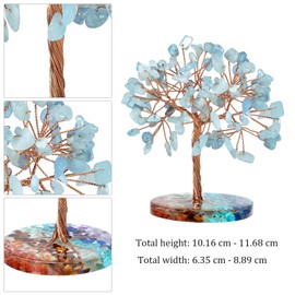 Nupuyai Aquamarine Crystal Money Tree with 7 Chakra Base, Energy Healing Good Luck Tree Figurines Fengshui Crystals Ornament for Home Office Decor
