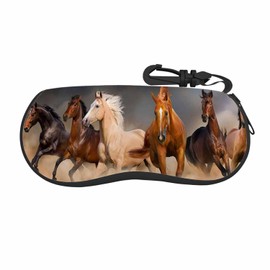 IBILIU Eyeglasses Case Running Horses South Western Desert Wild Animal Ultra Light Neoprene Sunglasses Case With Belt Clip,Soft Reading Glasses Case For Women Men