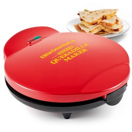 Elite Gourmet 11" Cheesy Quesadilla Maker, 2-Position Locking Latch For Extra Stuffing, Easy-Slice 6-Wedge, Red