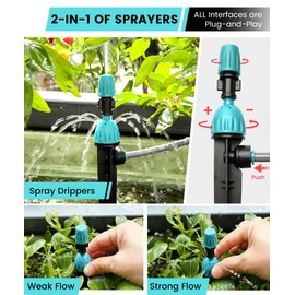 Automatic Drip Irrigation Kits with Y-Type Distribution Tubing, 14 Drip and Spray Integrated Nozzles, 66ft PE Main Tube, and 33ft PVC Branch Tubing for Garden, Patio, and Greenhouse