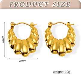 TOFBS Earrings for Women Premium Hoop Vintage Earrings Hypoallergenic Golden Earrings Hypoallergenic Gift Fashion Jewellery for Party Wedding Engagement, Stainless Steel