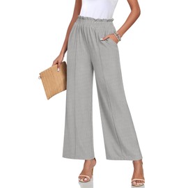 Anyally Womens Loose Wide Leg Pants Business Casual Elastic Waisted Palazzo Harem Pants with Pockets Work Trousers, M Light Grey